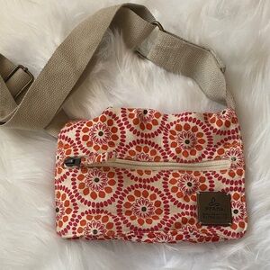 Prana Floral Canvas Crossbody Bag - Red & Orange